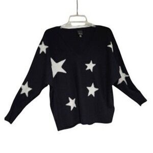 Aeda Black V Neck Long Sleeve Star Print Sweater Women's Size L
